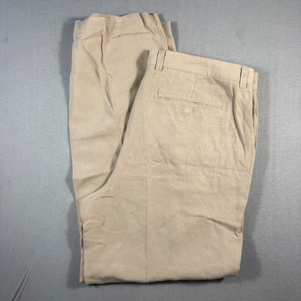 Tommy Bahama Mens 38x32 Linen Silk Blend Pants Beige Flat Front Relaxed Trousers